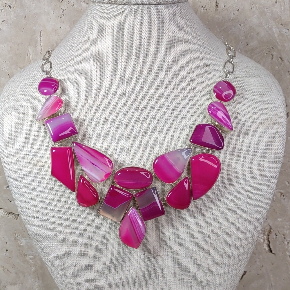 Artisan Crafted Silver/Botswana Agate Statement Necklace